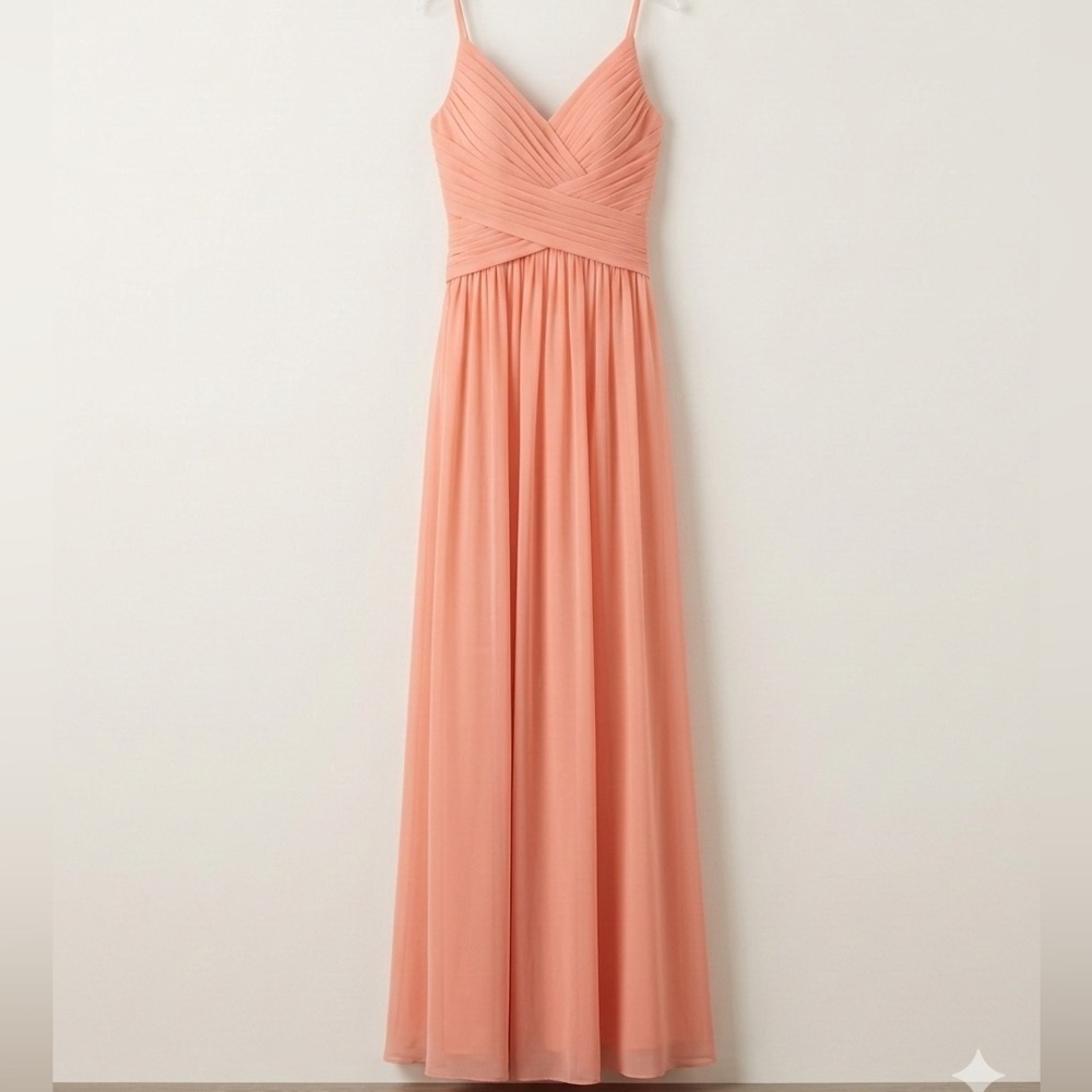 David's Bridal Long Mesh Bridesmaid Dress with Lace-Up Back- size 12 in ballet